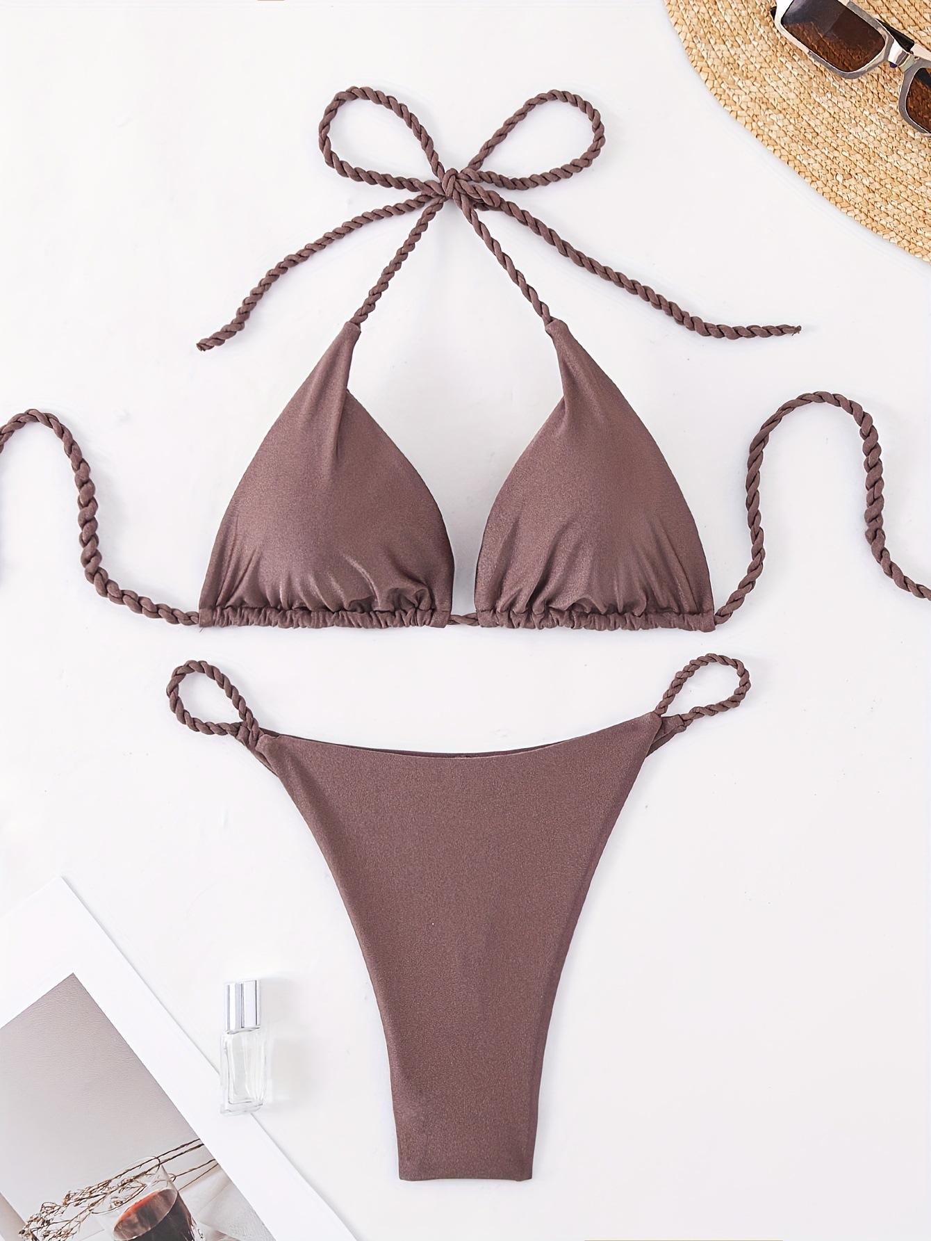 

Новый женский купальник-халтер с разрезом на шее, сексуальный женский купальник-бикини с бретельками на шее L