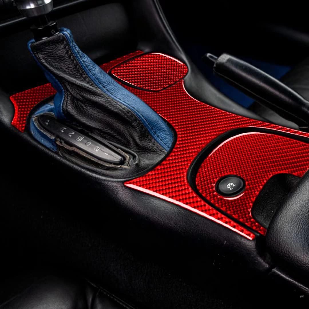 

Real Carbon Fiber Car Accessories Gear Shift Central Console with Traction Control Set Cover Trim Compatible with Chevrolet Corvette C5 1998-2004 Red Set A