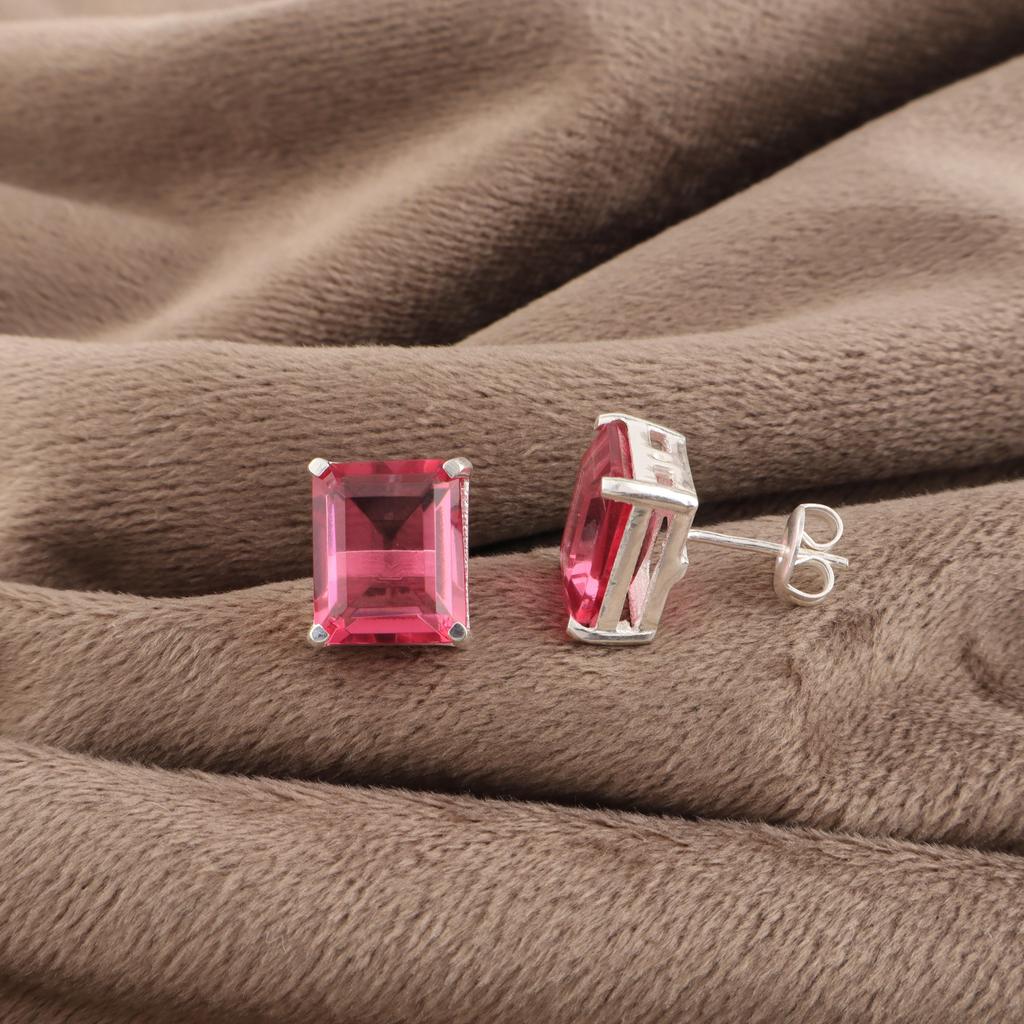 Gema de Turmalina Rosa Plata de Ley 925 Joyería Hecha a Mano Pendientes de Presión 0.4" Para Mujer EE-179-10