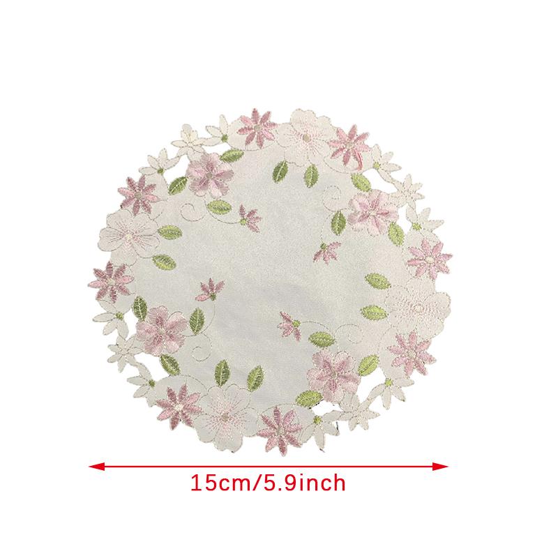 Rose Flower Embroidery Placemat Coaster Cup Pad Table Place Mat Craft Kitchen