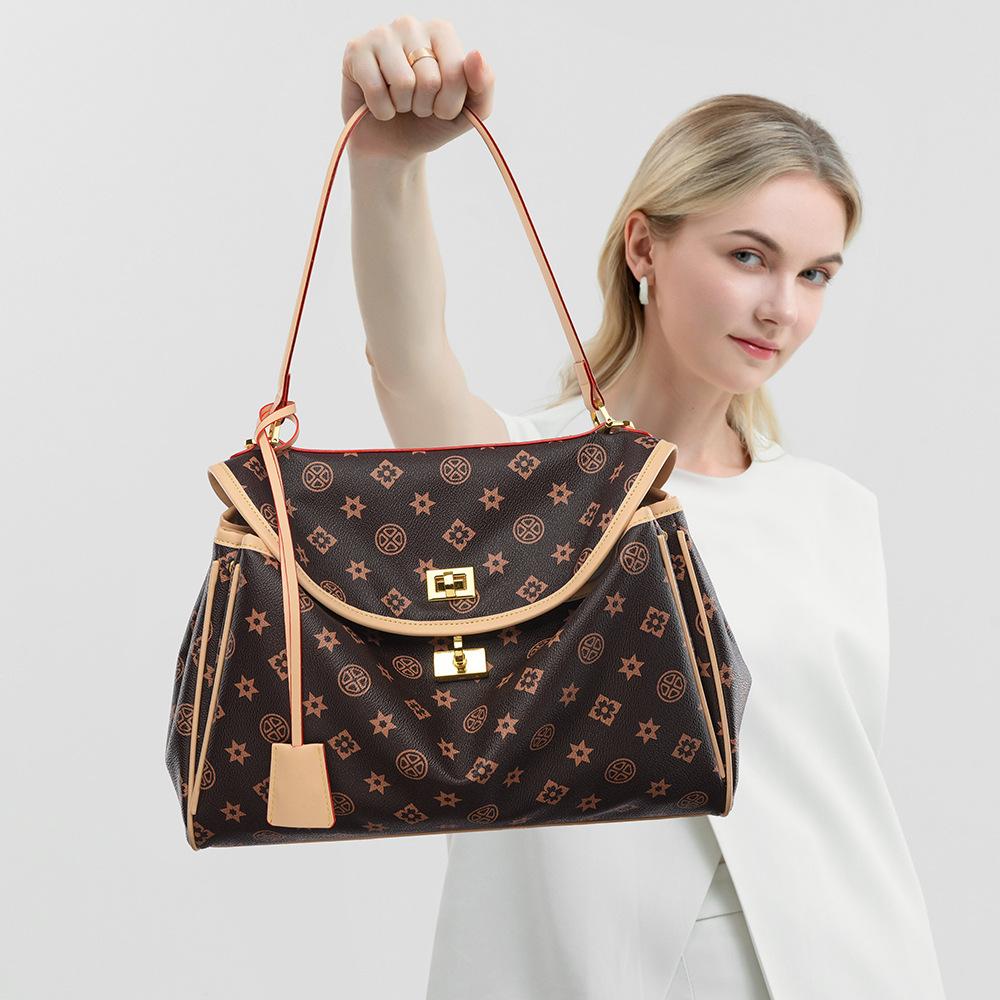 Tote Bag New Printed Shoulder Bag Fashionable High-end Versatile Handbag Large Capacity Contrast Color Bag For Women