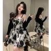 Pure Lust Spice Girl Slim Tie-dye Suspender Skirt Women's Summer Sunscreen Cardigan Sweet and Spicy Slim Dress Two-piece Set