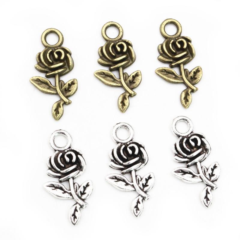 40pcs 21x10mm Antique Bronze Plated Flower Rose Handmade Charms Pendant
