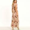 Boho Style Elegant Floral Print Long Dress Woman Summer V Neck High Waist Party Dress Summer Short Sleeve Sexy Maxi Dress