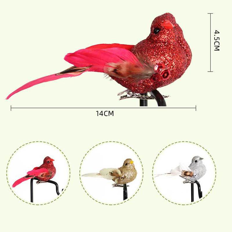 1pcs Simulated small bird with gold powder feathers, green plants, garden greening decoration, artistic bird .