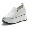 Fashion 8CM Genuine Leather Women white Shoes Platform Sneakers Wedge Comfy Leather Breathable Hollow Women Spring Summer Shoes 34 40