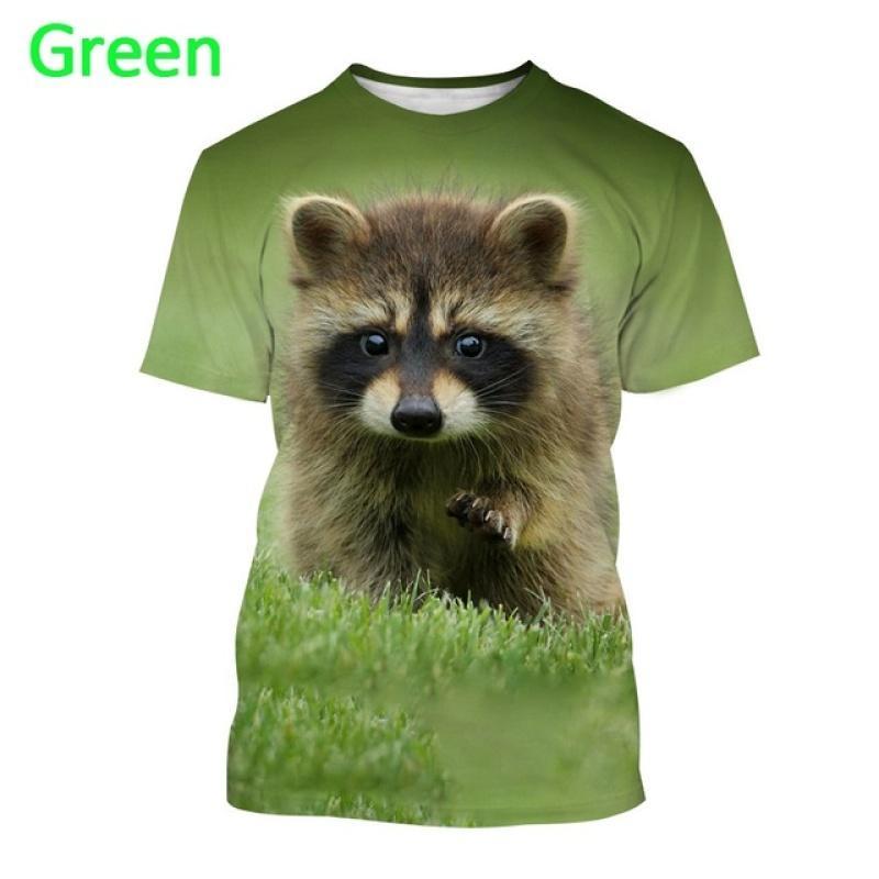 Cute Raccoon Graphic T-Shirt, Summer Fashion Short Sleeve, Funny 3D Animal Print Men s Casual Loose Top 110