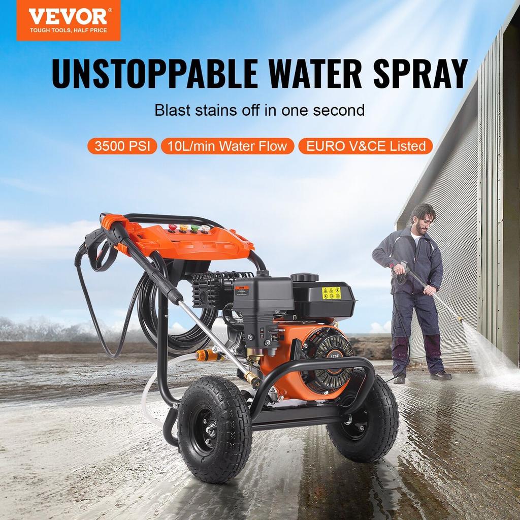 Gas Pressure Washer 3500 PSI 10L/min 2.6 GPM with 5 Nozzle Set for Cars