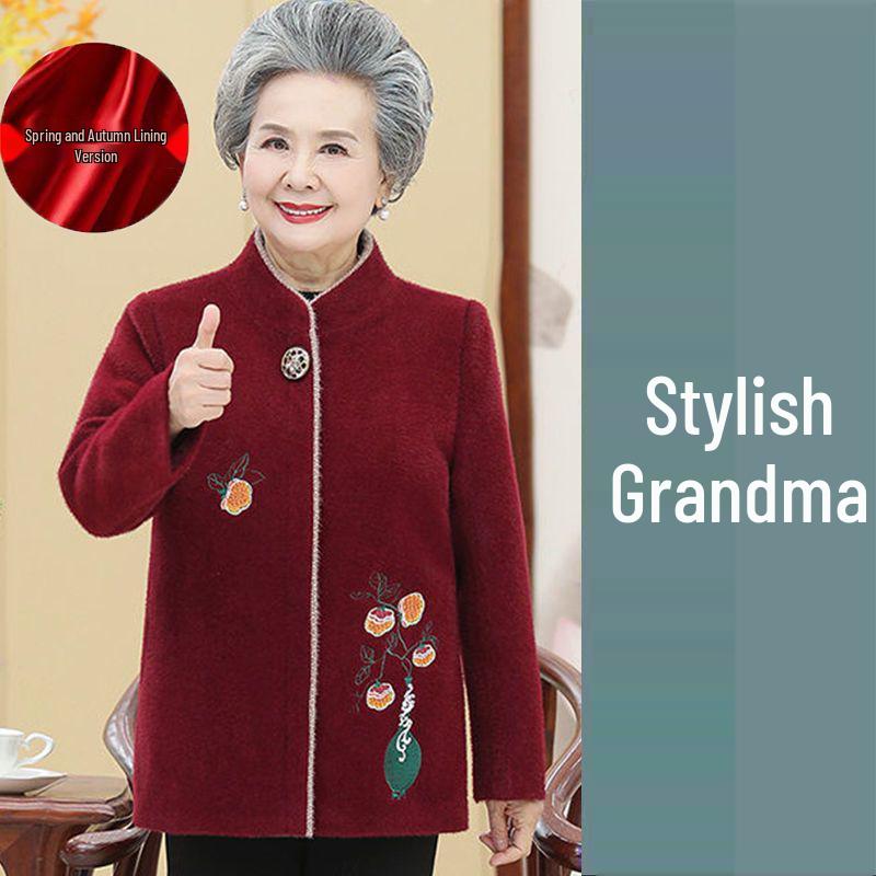 Grandma Style Mink Velvet Coat: Thickened Autumn-Winter Wear for Women Aged 60-70