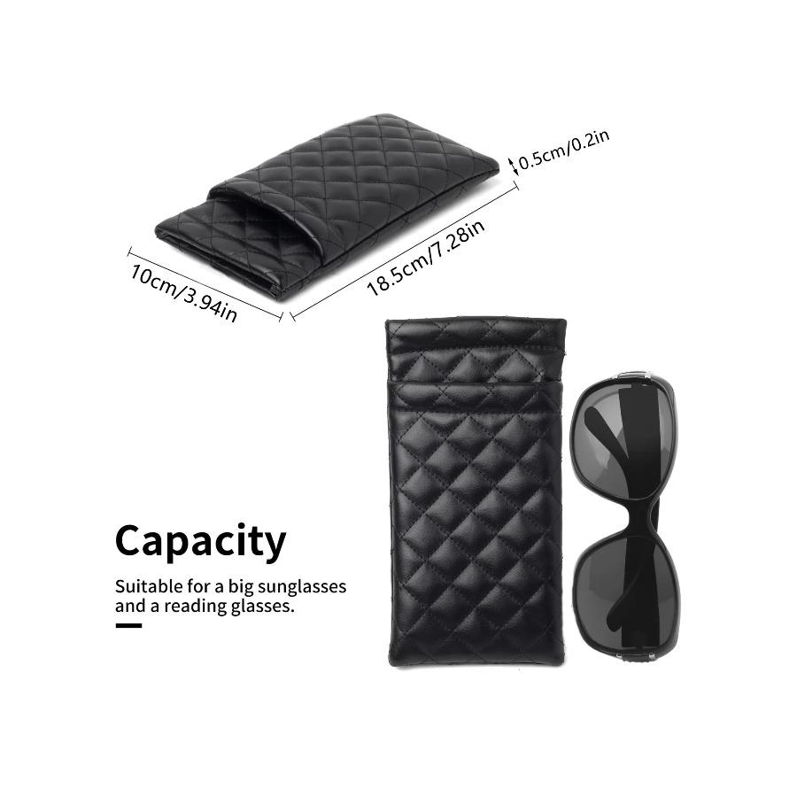1Piece Soft PU Double Glasses Case Portable Squeeze Top Leather Glasses Case Minimalist Argyle Anti-Scratch Glasses Storage Bag