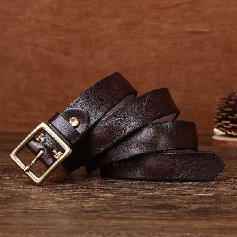 Belt Women's First Layer Cowhide Pin Buckle Retro Square Copper Buckle Versatile Casual Decorative Belt