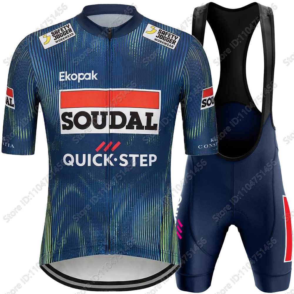 Team Soudal-Quick-Step Cycling Jersey Set Italy Tour Cycling Clothing Men Road Bike Shirt Suit Bicycle Bib Shorts MTB Wear