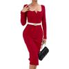 2024 European & American Square Neck Elegant Bodycon Dress with Back Hem Slit