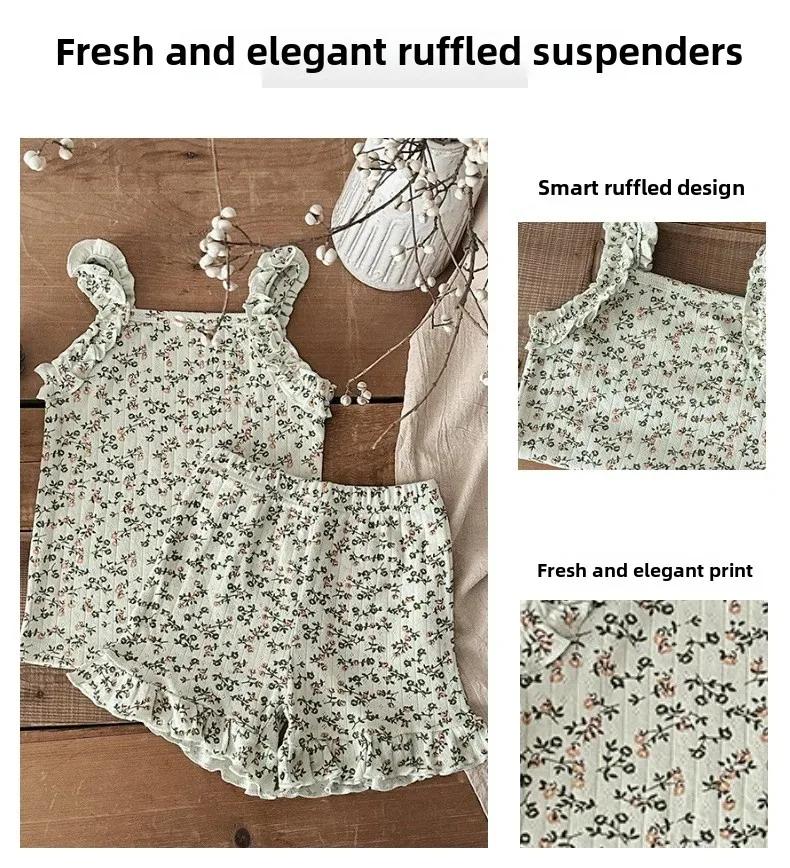 2025 Summer Girls' Camisole Pajama Set - Cute Infant Home Clothes