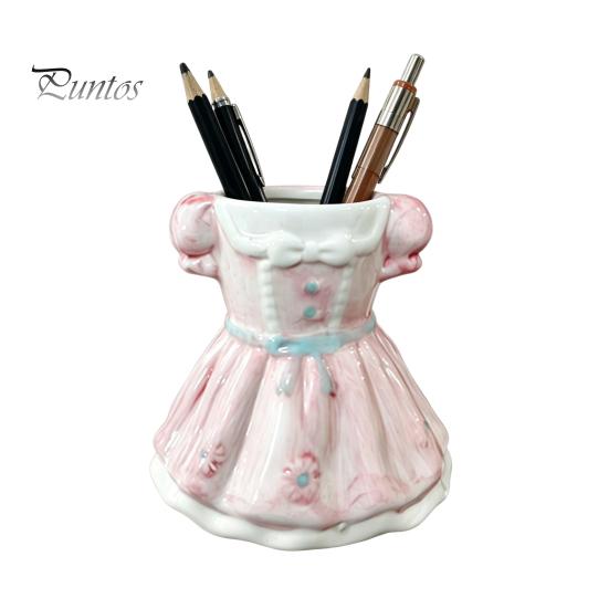 Multipurpose Storage Box Bow Dress Pencil Cup, Ceramic Desk Organizer, Cute Makeup Toothbrush Holder Brush for Girls Room, Office Gift Women Pen