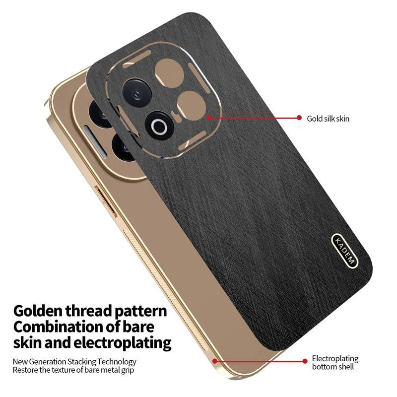 Stripe Thread Texture Leather Back Plating Case For VIVO iQOO 13 12 Pro Anti Fingerprint Anti-Slide Camera Protector Shell