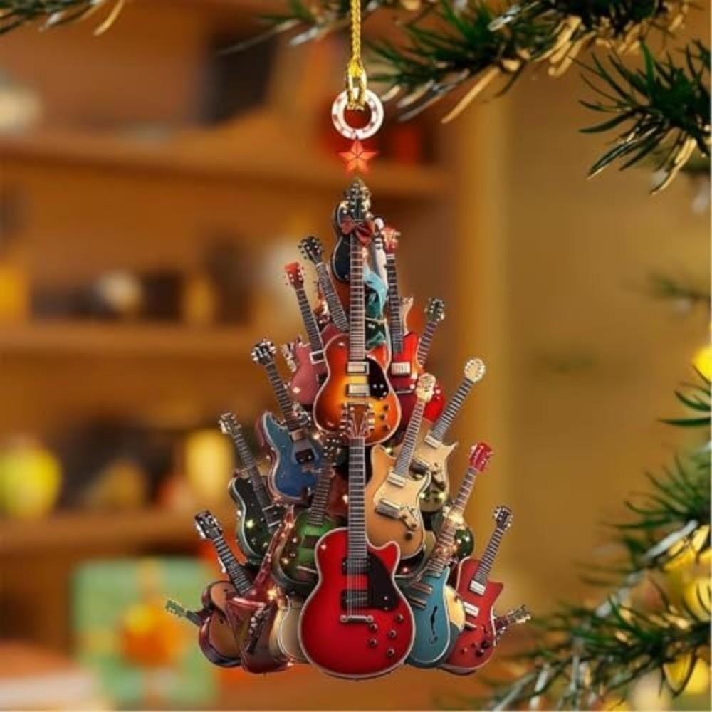 Music Theme Party Guitar Ornaments Acrylic Xmas Tree Ornament  Home Decoration