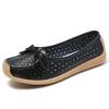 Women's leather large-sized sandals, summer casual flat, lightweight, perforated, breathable and anti-slip loafers for mothers