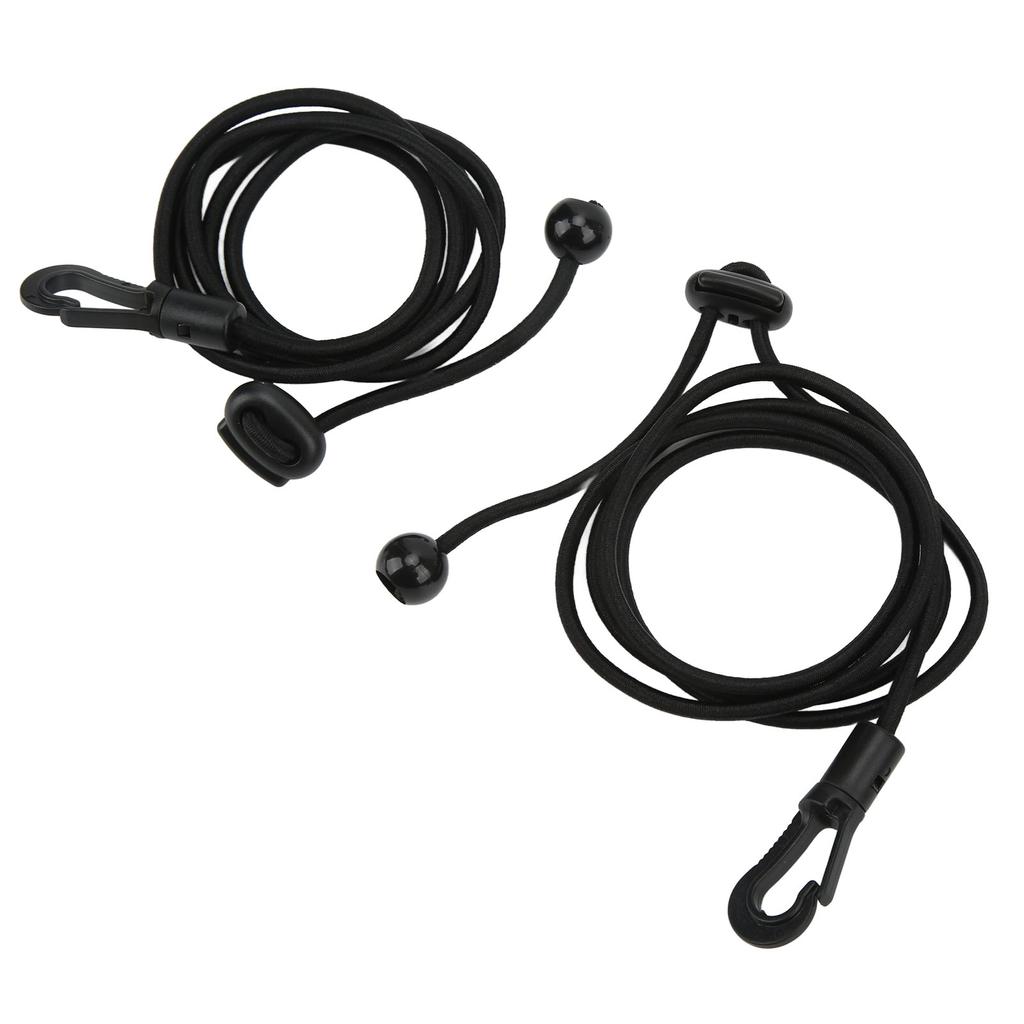 2pcs Set 180cm Kayak Canoe Paddle Leash Clip Stretchable Fishing Rod Tether Holder for Kayaking Surfing Black