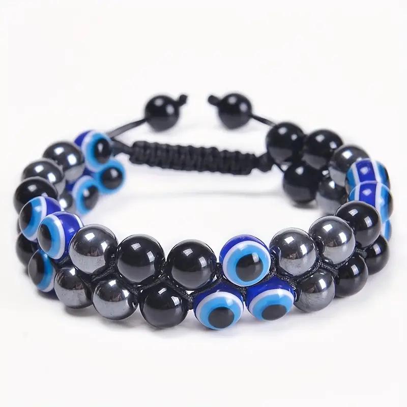 Náramek z tygřího oka, kočičího oka, zelené borovicové červené obsidiánové zeleně, tkaný s duchy - unisex náramek z přírodního kamene.
