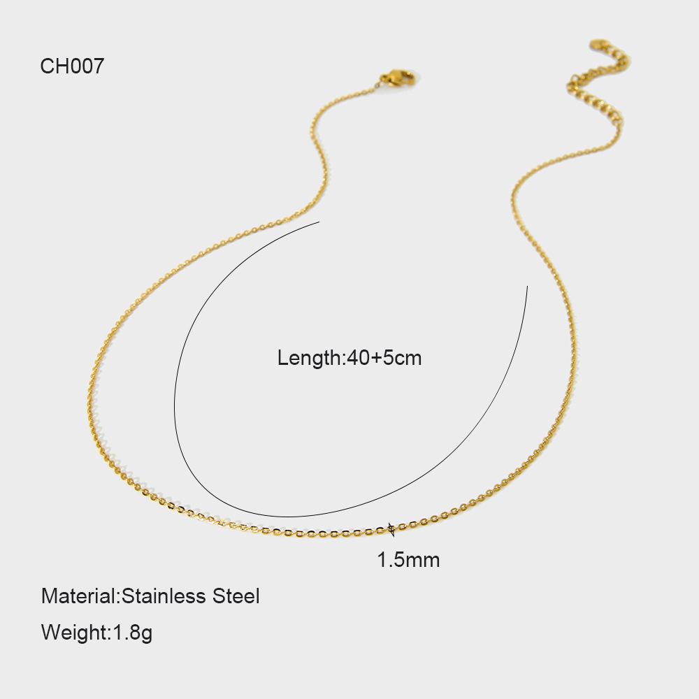 Simple Electroplated 18K Gold Stainless Steel Basic Necklace Color Retention Waterproof DIY Versatile Chain Accessories