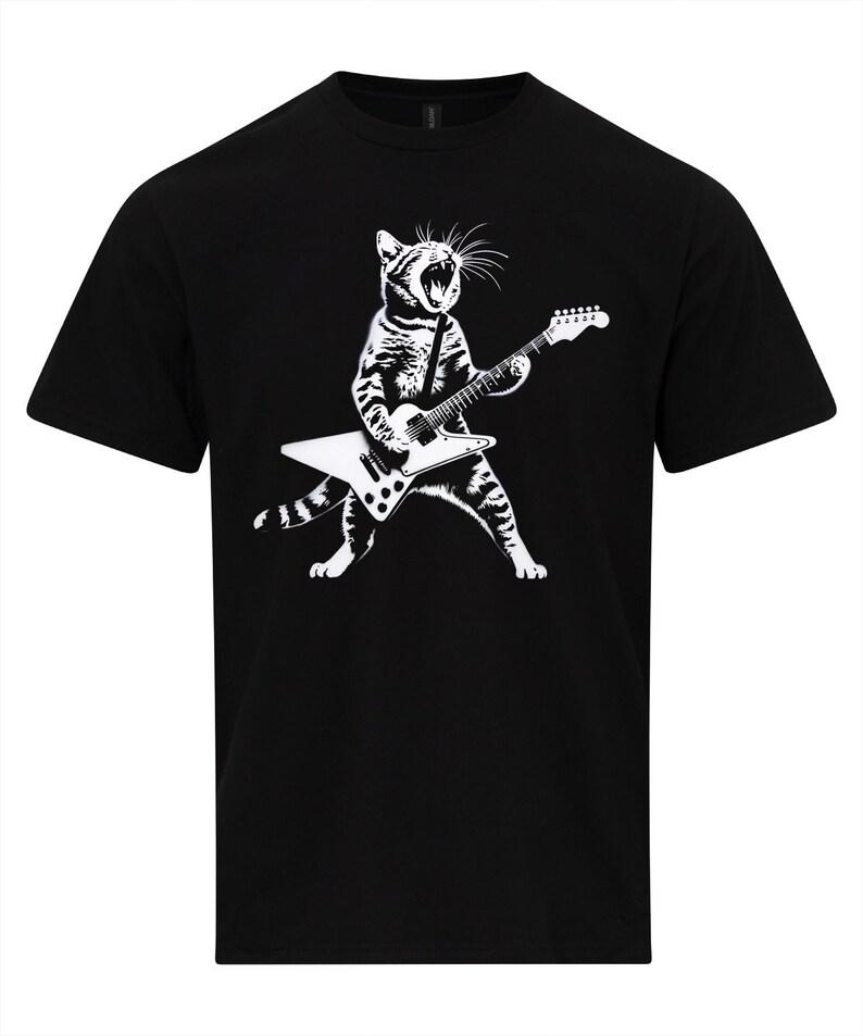 Electric Guitar Cat T-shirt Fun Music Lover Gift Personality Street Fashion High Quality Print Music Fan Peripheral Short Sleeve 4XL