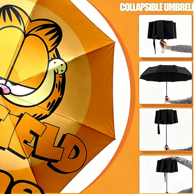 Personalisierter Garfield-Druckschirm mit individuellem Namen, Automatisches Öffnen und Schließen, Stabiler 8-Rippen-Rahmen, Für Pendeln, Camping, Wandern, Geburtstagsgeschenk