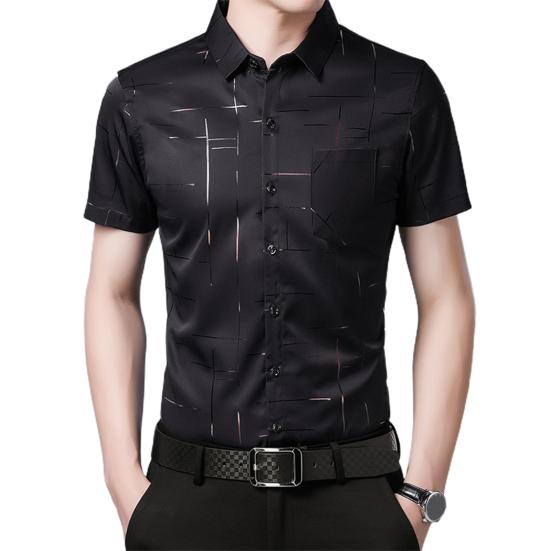 Men Shirt Business Formal Turn-down Collar Silky Summer Top for Work