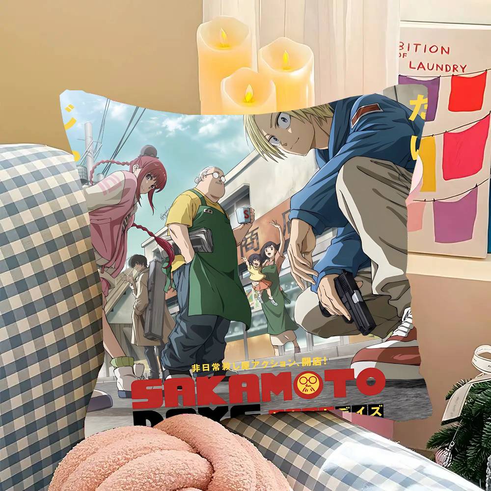 S-SAKAMOTO Anime Pillow Case Fashion Square Pillowcase Bedroom Sofa Room Ins Decoration Leisure