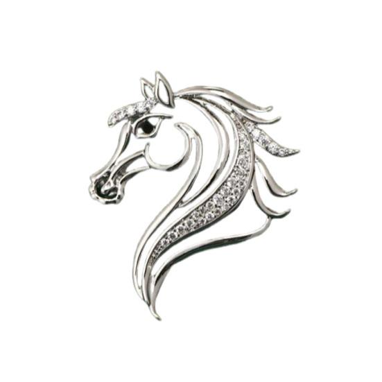 Horse Head Brooch Sparkling Hollow-out Horse Brooch Rhinestones Embellished Brooch Pin Clothing Accessory Gift for Horse Lovers