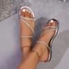 Fashion Summer Women Slippers Sexy Narrow Band Slippers Women Glitter Decoration Round Toe Flat Sandals Fashion Beach Shoes Slides Women