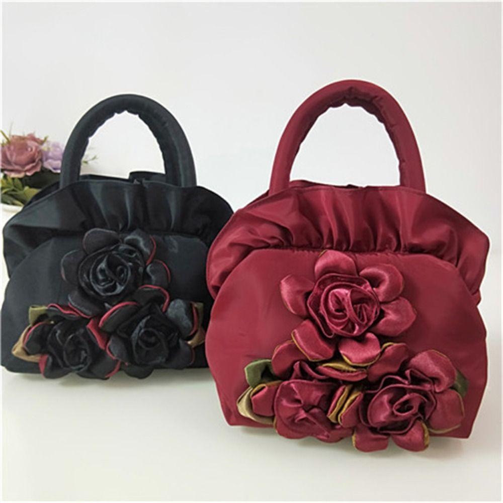 Satin Silk Hanfu Flower Drawstrings Bag Ruffle Small Purse Wallet Rose Flower Handbag  Ladies/Girls