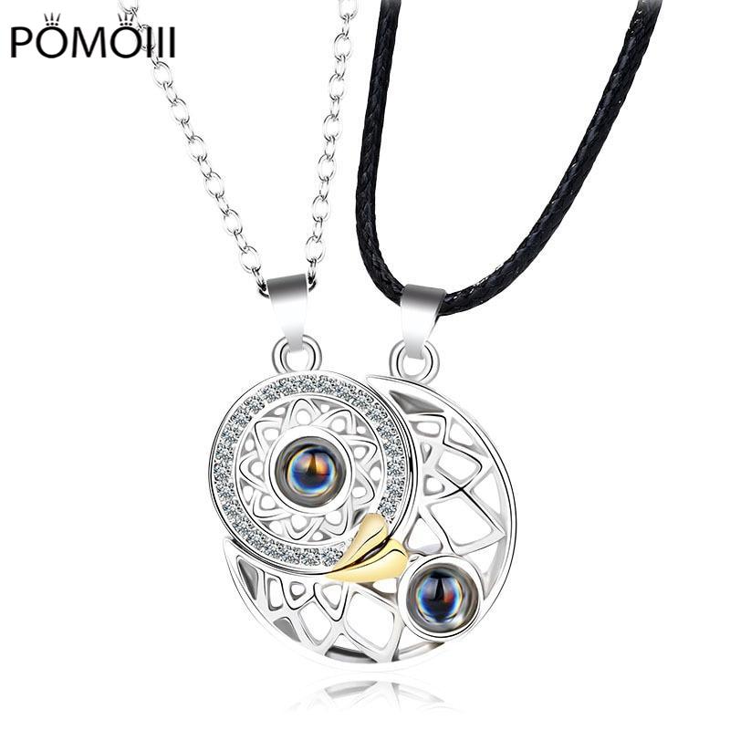 100 Languages I Love You Pendant Necklace Projection Pendant Sun Moon Love Memory Confession Necklaces Couple Valentine 'S Day Giveaway GiftTrendy