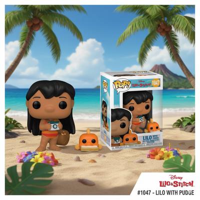 Figura Lilo e Stitch Lilo com Pudge Lilo & Stitch Lilo With Pudge Funko Pop brinquedo 10 cm # 1047