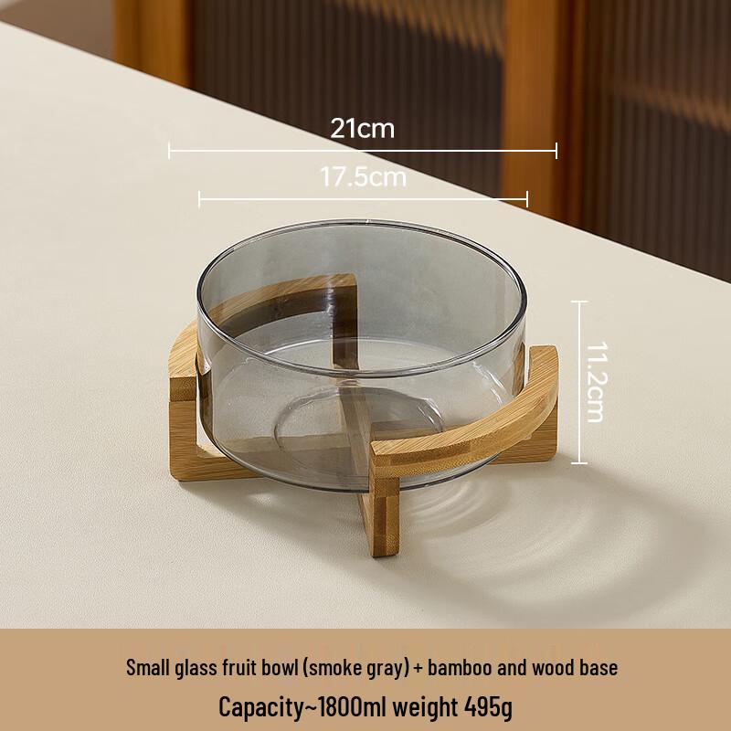 AQ Glass Fruit Bowl & Salad Bowl with Bamboo Stand