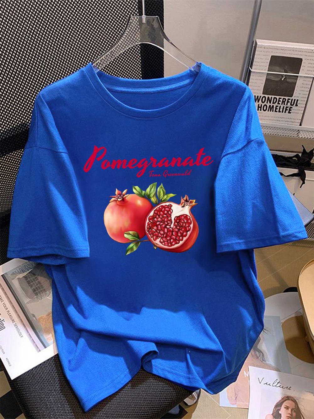 

Summer TShirts Women Cotton Fresh Pomegranate Fruits Print Tops Loose ONeck Soft Comfortable Short Sleeve Tees Basic Clothes S
