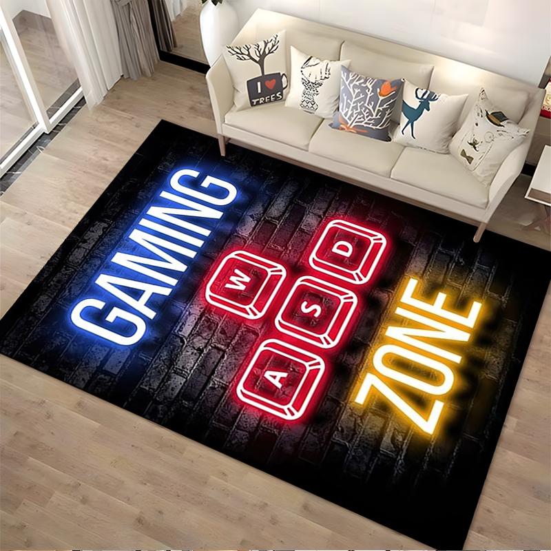 Gaming Zone Carpet with Neon Light Effects and WASD Keys Design Suitable for use as an anti-slip for living room bedroom sofas
