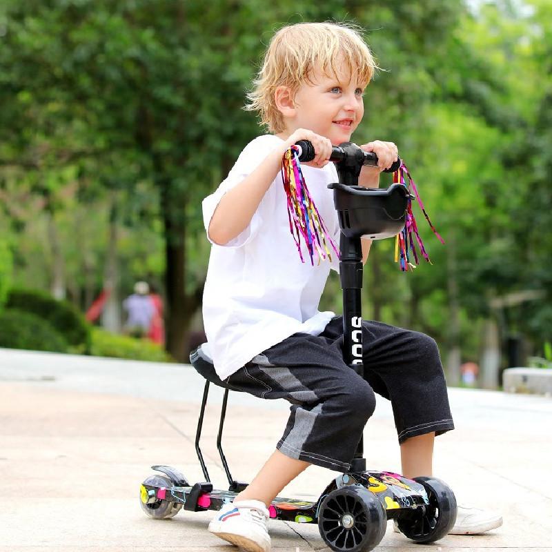 Scooter Adjustable Kids With Music Function Headlight Three Plastic Wheeled