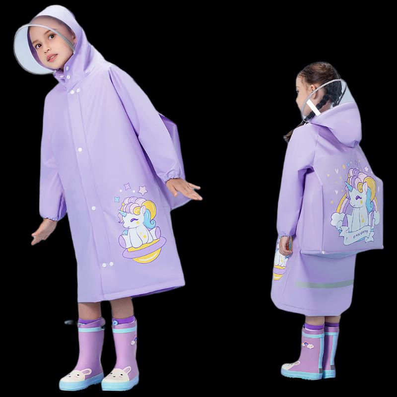 Kids Cartoon Raincoat with Backpack Slot