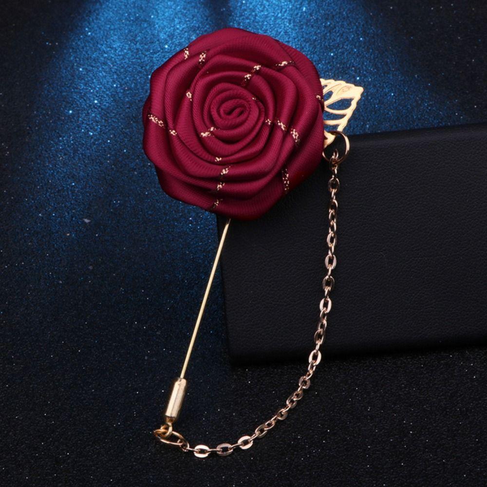 Personality Zinc Zinc Alloy Colorful Rose Collar Needle Leaf Lapel Decoration Cloth Floral Badge Men Corsage