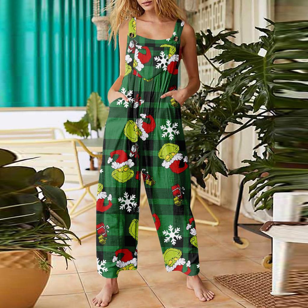 Dámský overal halloweenský potisk Ležérní volný vintage popruh přes rameno bavlněné prádlo