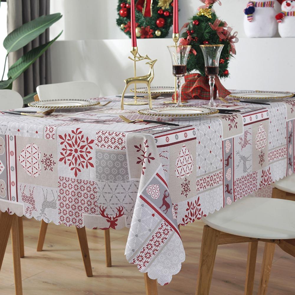 Christmas Tablecloth Waterproof Printed Fabric Holiday Dining Table Cover for Festive Decor