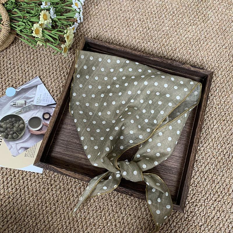 Headscarf summer women's pastoral polka dot silk scarf high-end sense multi-purpose neck protection small scarf triangle scarf scarf women