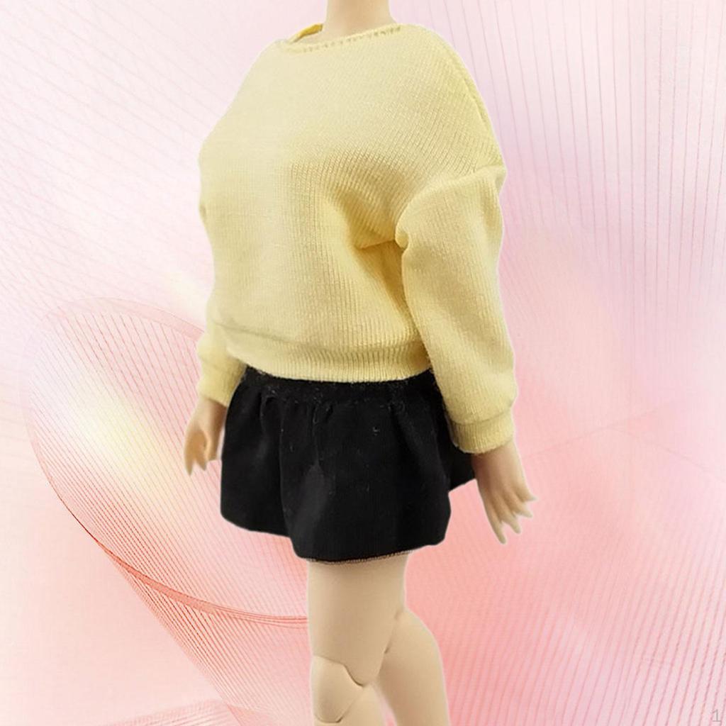 1/12 Long Sleeve Pullover and Skirt Costume Casual Off Shoulder Sweatshirt for 6inch Female Doll