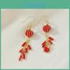 Chinese Style Long Red Lantern Earrings With Alloy Construction For Festive Women Accessories