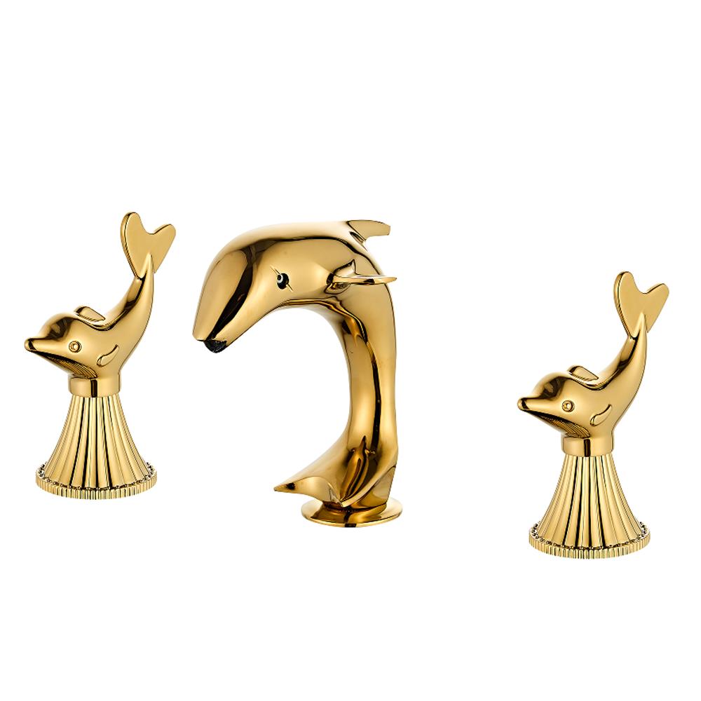 Tuqiu widespread Gold Basin faucet Dolphin Bathroom faucet Lavotory Tap luxury Basin Mixer Hot And Cold shower room sink Faucet