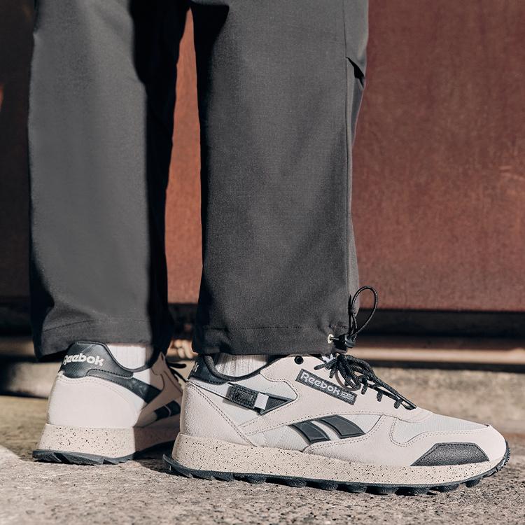 Reebok Классические кожаные утепленные кроссовки-белые чисто-серые кроссовки унисекс Обувь-белый основной-черный 100074286