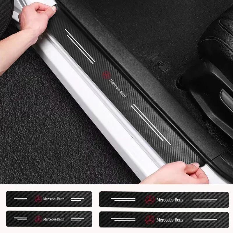 4PCS Carbon Fiber Car Sticker Auto Door Threshold Waterproof Stickers For Mercedes Benz B/C/E/S Class A Class C200L GLC GLE CLA