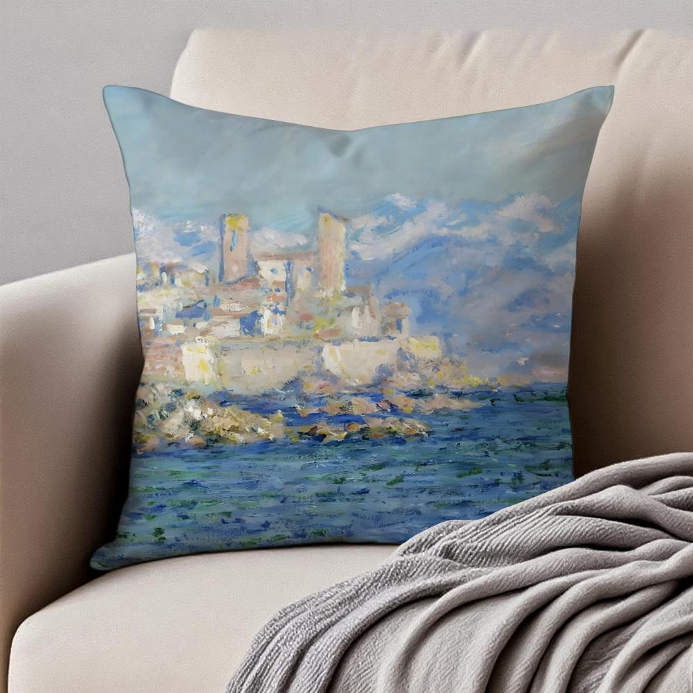 Famous Classic Oil painting Art CClaude Monet Cushion Cover Pillowcase Antidustmite Invisible Zipper Short Plush Sofa Cushion