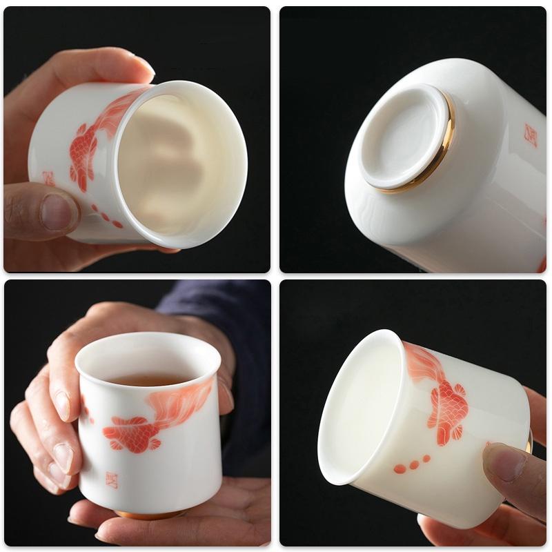 110ml Lamb Fat Jade Ceramic Tea Cup Hand Painted White Porcelain Kung Fu Tea Set